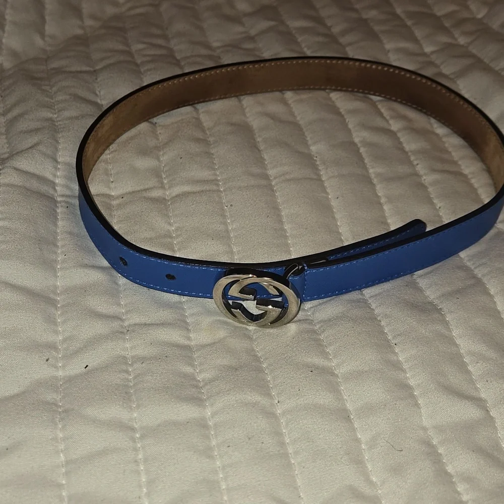 Authentic Gucci Kids Belt | Electric Blue Leather & Silver G